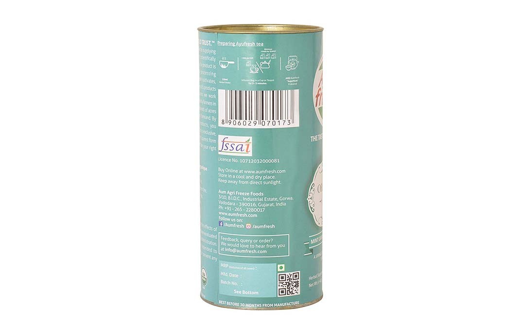 Ayu Fresh Organic Mint Cardamom Green Tea   Container  40 grams